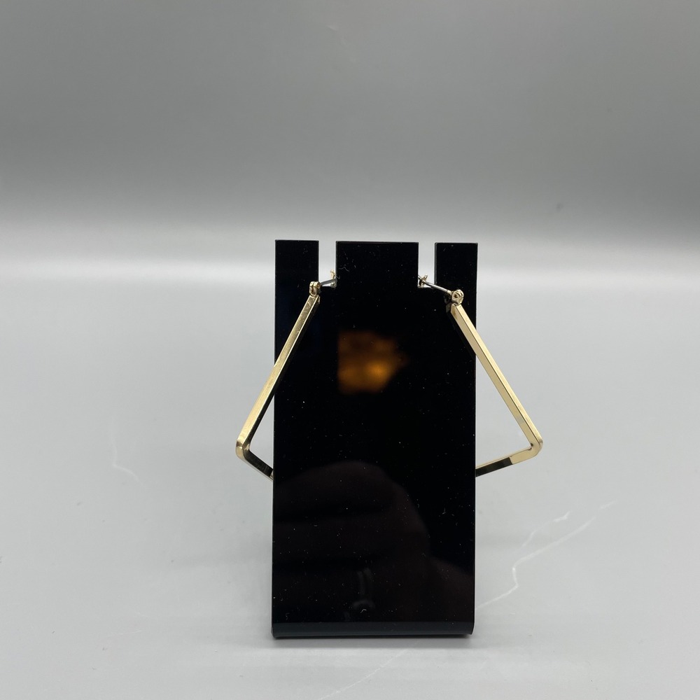 Gold Tone Geometric Square Diamond Hoop Earrings Large‎ Flat Edge Statement